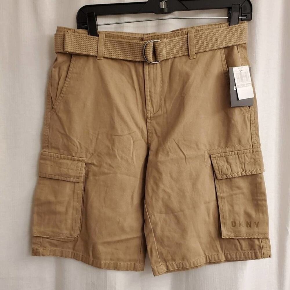 DKNY Boys Khaki Cotton Cargo Shorts with Belt Size XL 18-20 WA80555DB